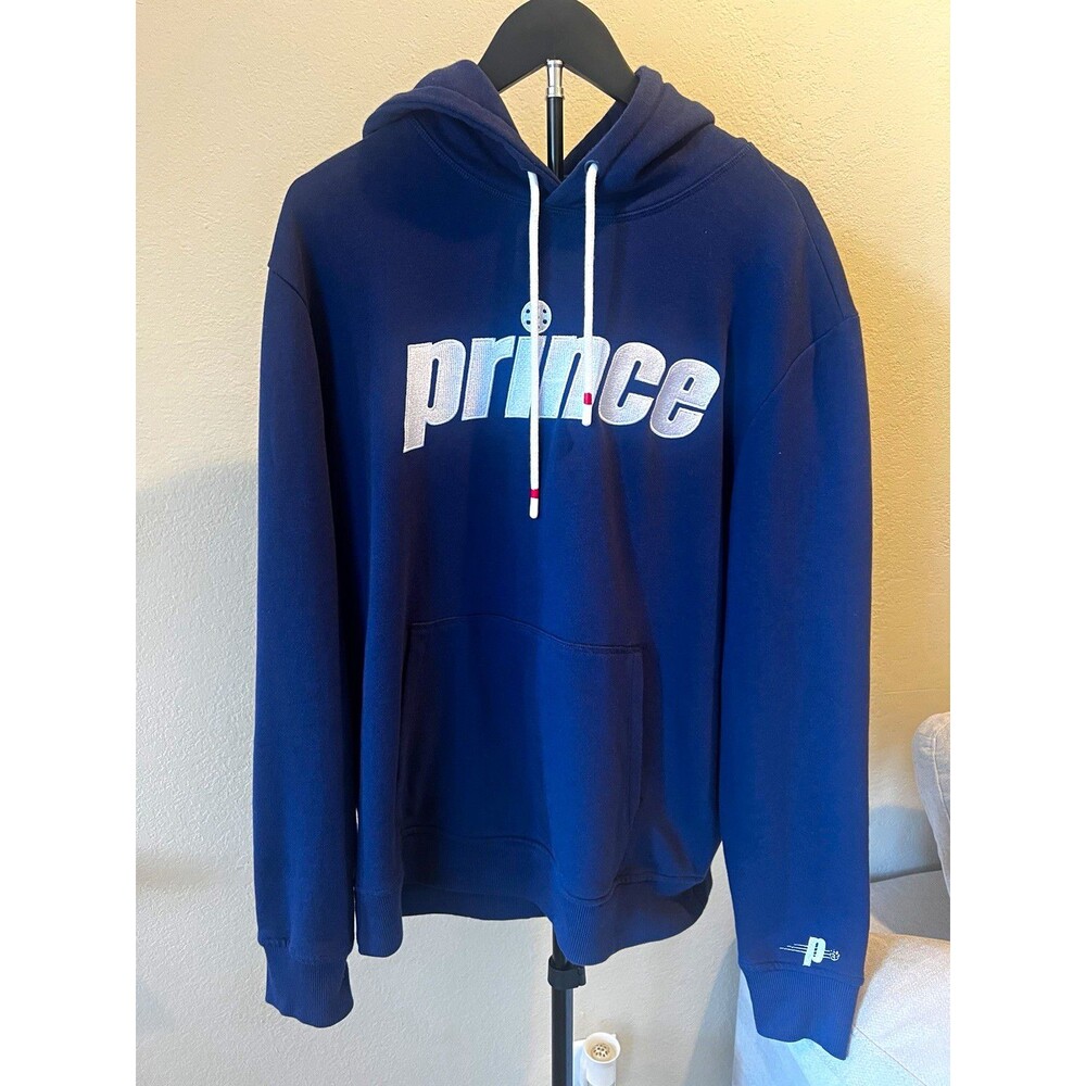 Prince Hoodie Mens L Navy Blue Embroidered Logo Tennis Pullover Hoodie